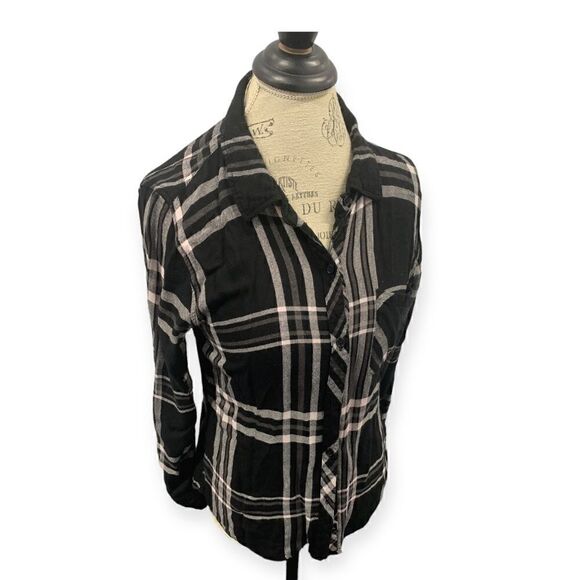 Rails Flannel Button Plaid Shirt, Black and Light Pink - Picture 2 of 3